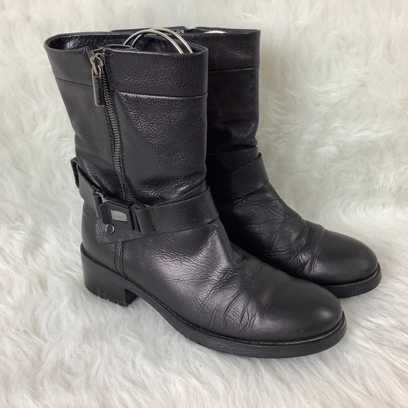 Aquatalia Moto Black Sami Rustico Waterproof Calf Biker Moto Leather Boot 6.5 - Picture 1 of 10